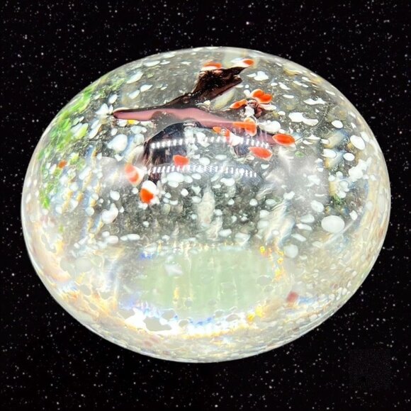 Art Glass Paperweight Cherry Tree w White Dots Round Sphere Vintage Glass 2.5”W - Picture 7 of 12